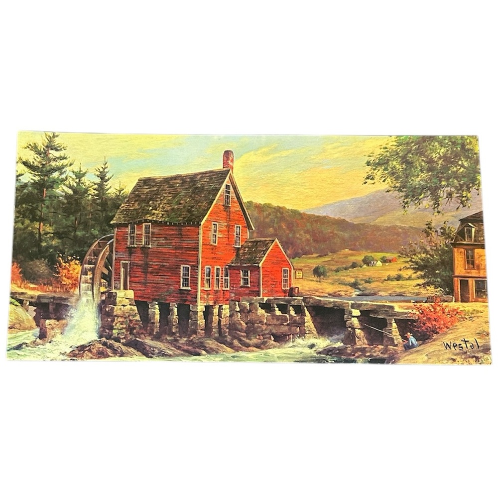 Vtg Rustic Mill by Westal Winde Fine Print‎ Lithograph USA 12X24 Water Wheel